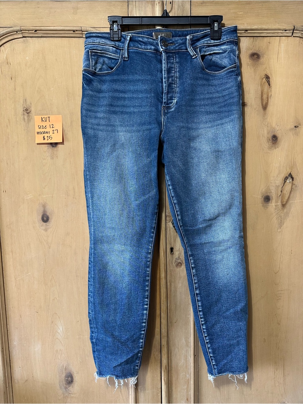 Kut from the Kloth Men's Medium Blue Skinny Jeans with Frayed Hem